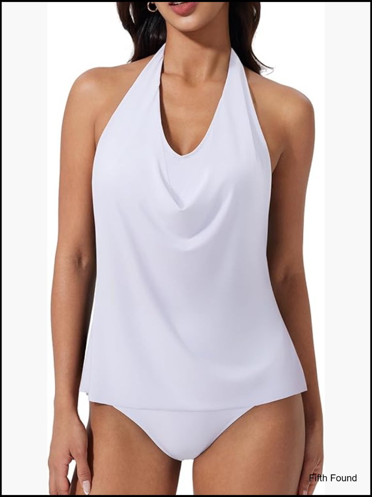 Halter Tankini Swimsuit High Waist Cowl Neck 2 Piece Bathing Suit Women
